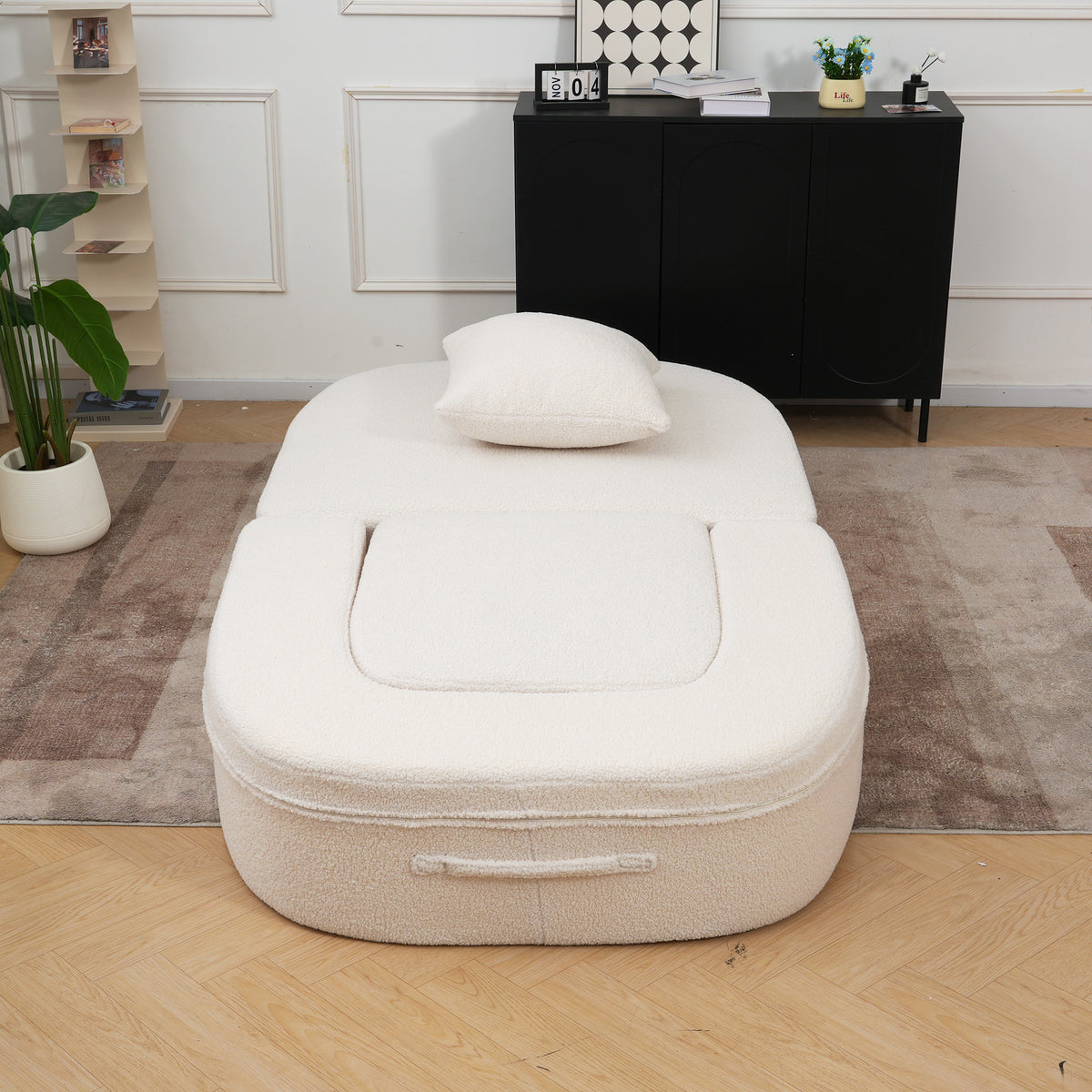 Foldable Sofa Bed, Compressed Pure Sponge Teddy Velvet Floor Couch, 4 Color Options Multi-Functional Sleeper Chair for Living Room Bedroom