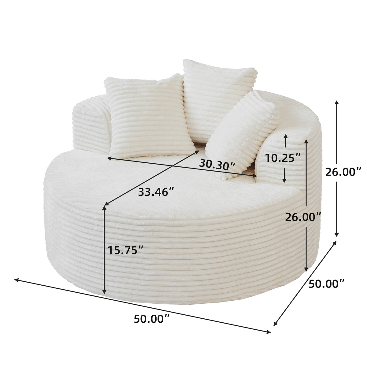 Round lazy sofa – Plush Upholstered Single Sofa with Pillows for Living Room