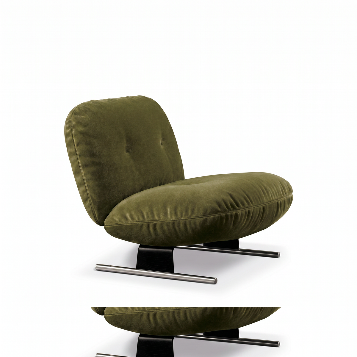 【LAS VEGAS MARKET EXHIBIT】Frosted Velvet Tufted Armless Lounge Accent Chair, Dual-Tube Metal Slide Base Low Profile Leisure Chair