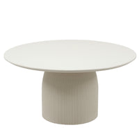 Ribbed Pedestal Round Dining Table – Cream White Minimalist Single Dining Table