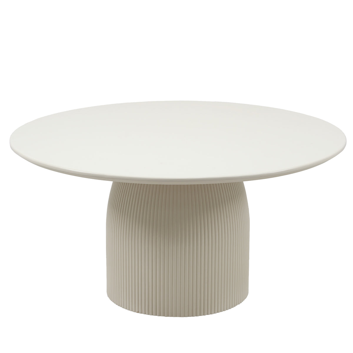 Ribbed Pedestal Round Dining Table – Cream White Minimalist Single Dining Table