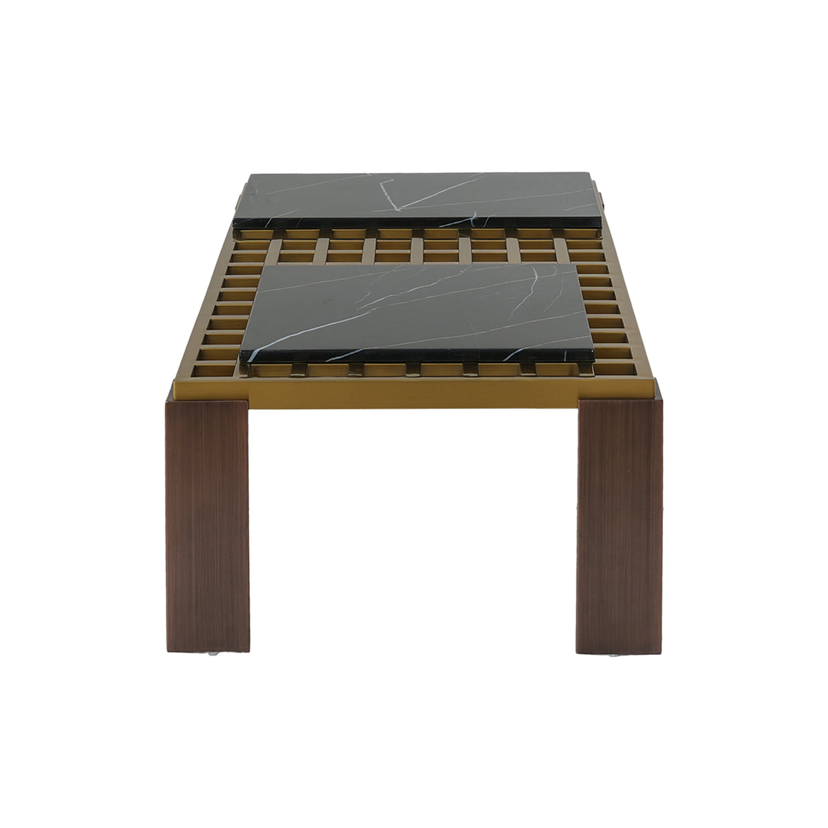Modern Coffee Table with Artificial Marble Tops, Stainless Steel Grid, and Iron Legs