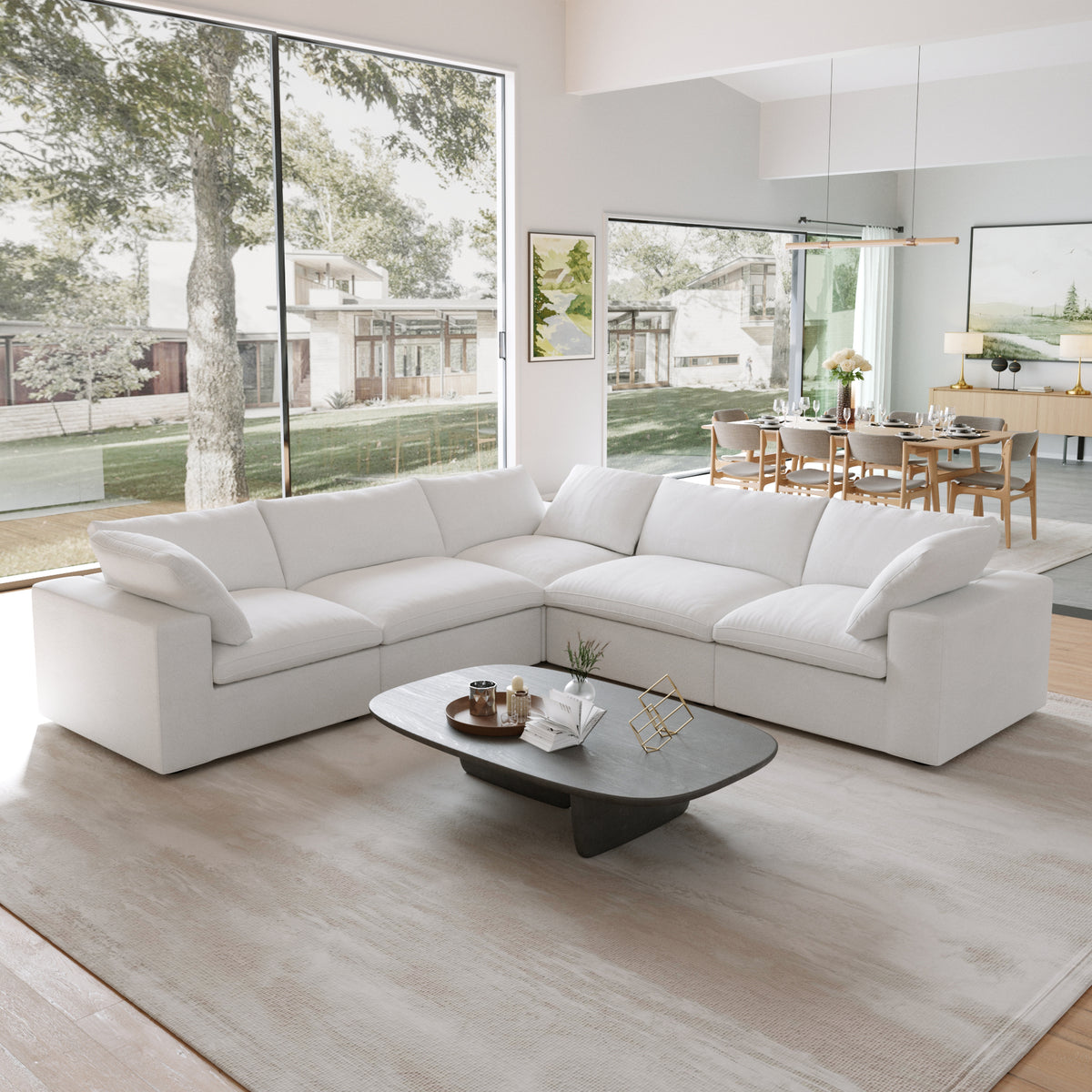 Sky Cloud Sectional Sofa | Washable Cover 120-Inch Linen Corner Sectionals 5-Seaters