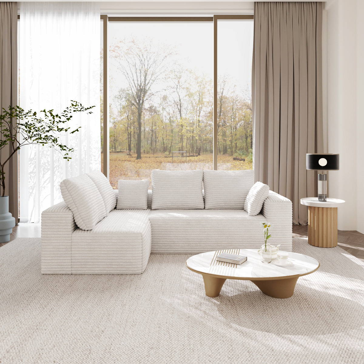 Modern Horizontal-Rib Fabric 4-Seater Sofa – 4-Color Options, Modular Upholstered Sofa for Living Room