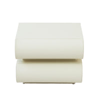 Cream Upholstered 2-Drawer Nightstand with Curved Handles – Modern Bedside Table