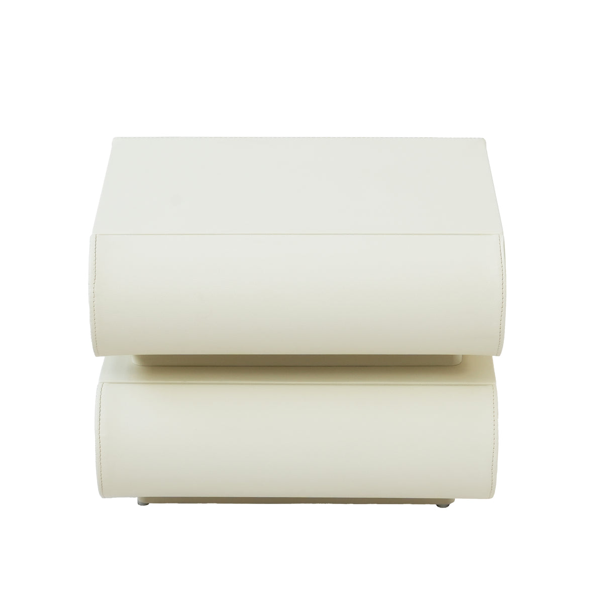 Cream Upholstered 2-Drawer Nightstand with Curved Handles – Modern Bedside Table