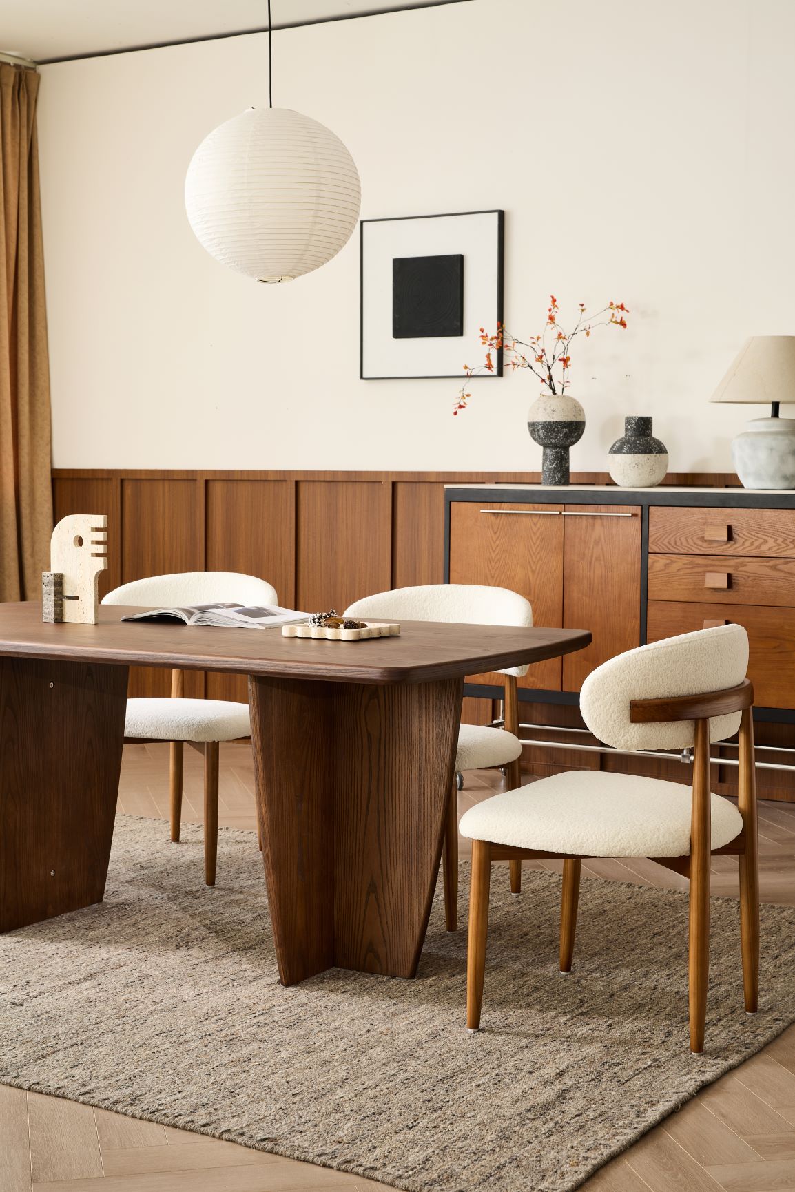 Modern Minimalist Dining Table with Tapered Walnut Base