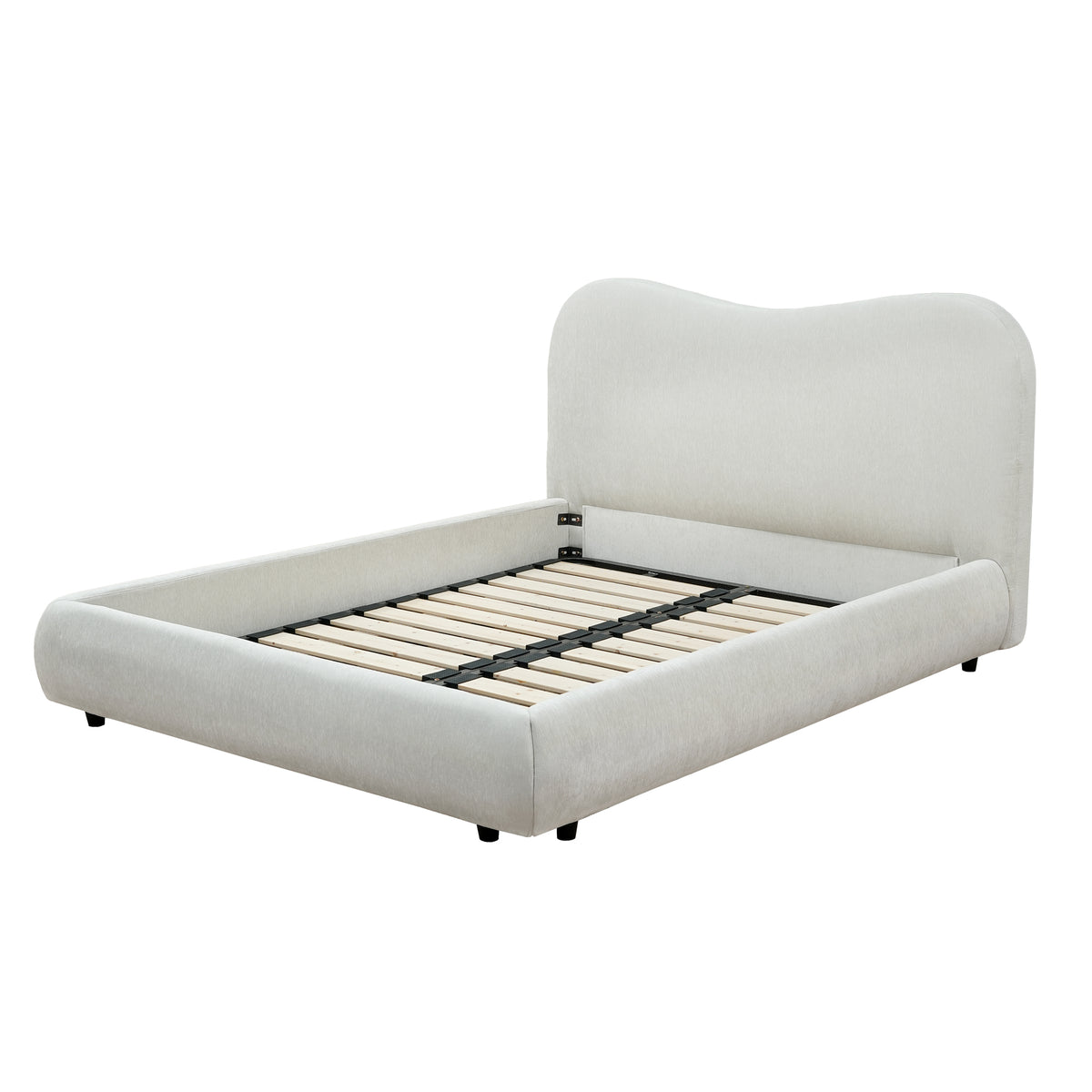 Wave-Shaped Upholstered Platform Bed – Queen & King Size Options