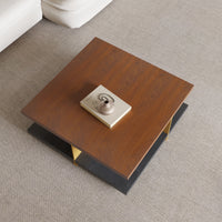 Walnut & Black Ash Square Coffee Table with Gold Accents