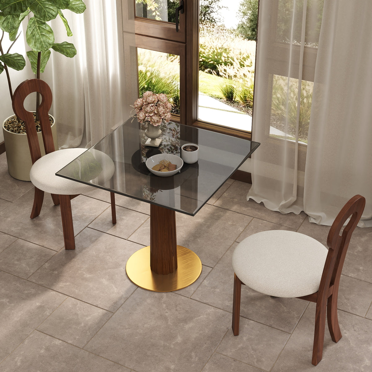 Light Luxury Conversation Table – Multi-Shape & Material Options + Column-Pattern Solid Wood Leg, Light Retro Leisure Table
