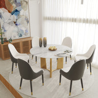 2 Sizes & 3 Colors Round Dining Table – Optional Rotating Lazy Susan, Geometric Gold Metal Pedestal Base