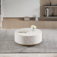 Fluted Round Coffee Table with Sintered Stone Top & Double Storage Drawers – 2 Color Options (White/Black)