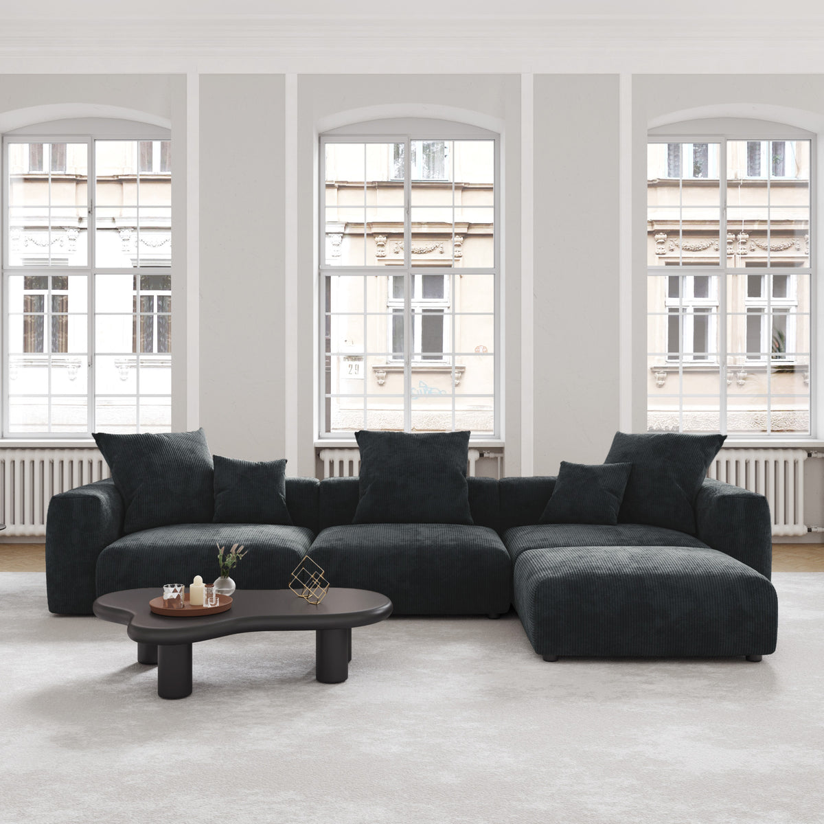 Modern Minimalist Corduroy Modular Sectional Sofa, L-Shaped Multi-Seater Fabric Couch, Freely Reconfigurable Sofa for Large Living Rooms
