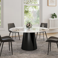 2 Sizes Round Pandora-Color Dining Table – Optional Rotating Lazy Susan, Black Pedestal Base