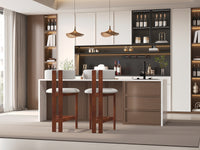 Minimalist Upholstered Counter Bar Stool Set, Walnut Solid Wood Frame, 2-Pack Per Box