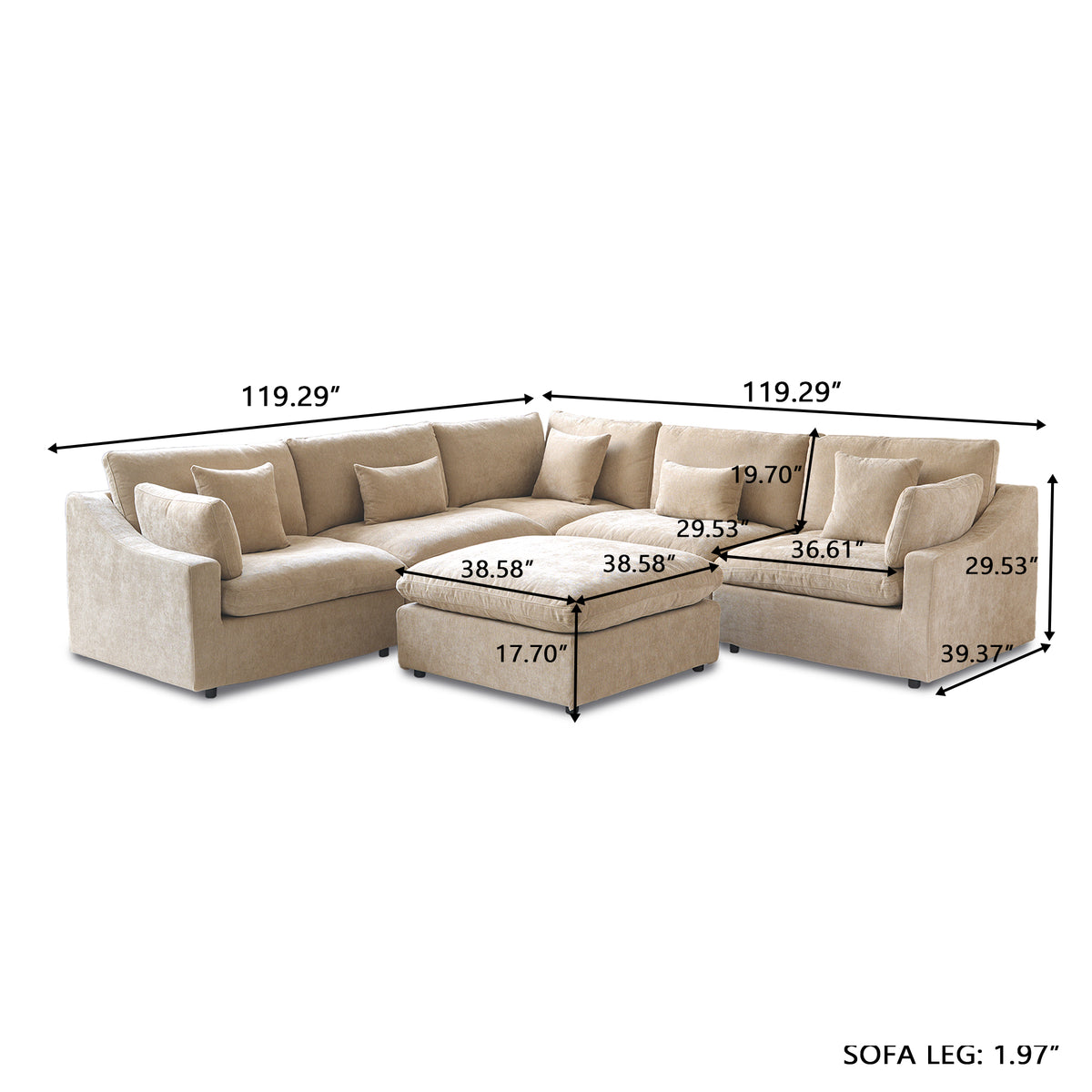 Modular Sofa – Multi-Color Chenille Fabric with Ottoman, Configurable Sectional for Living Room