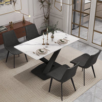 3 Sizes & 3 Colors Rectangular Dining Table – 2-Tone X-Shaped Metal Pedestal Base
