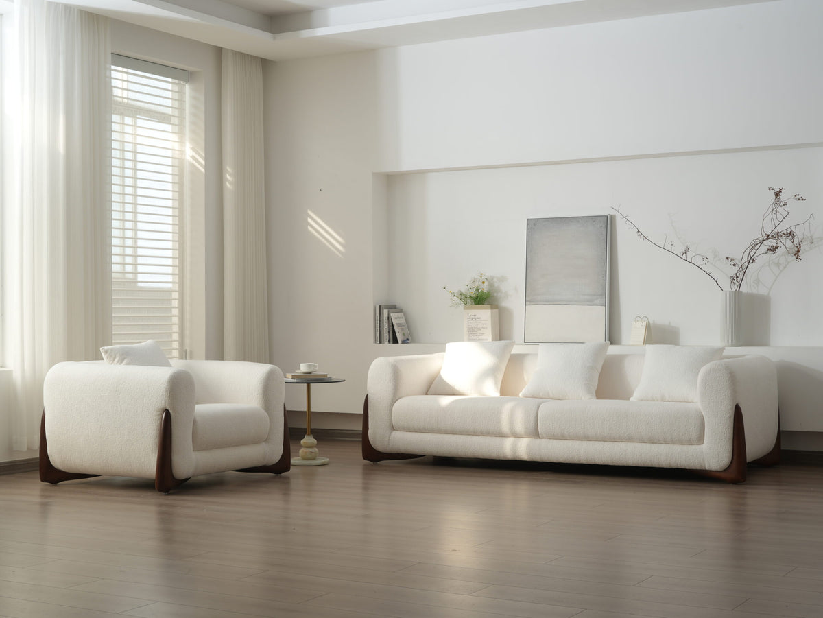 Artistic Sherpa Couch Sofa with Solid Wood Legs