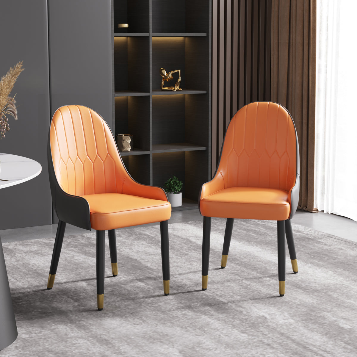 Modern Contrast Color Quilted Back Dining Chair Set of 2