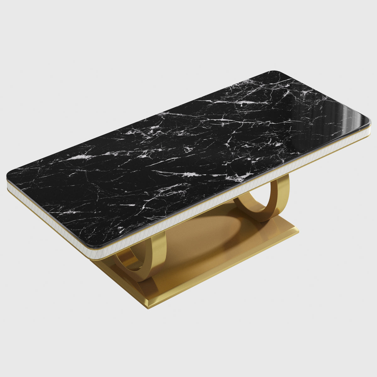 Modern Marble Dining Table, U-Shape Stainless Steel Base for Dining Room