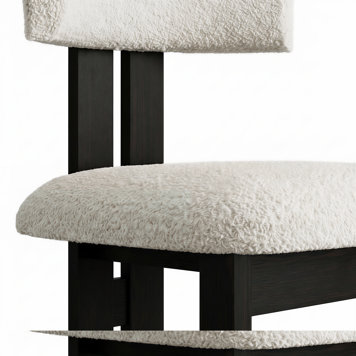 【LAS VEGAS MARKET EXHIBIT】Lambswool Upholstered Dining Chair – Black Wood Frame Minimalist Side Chair