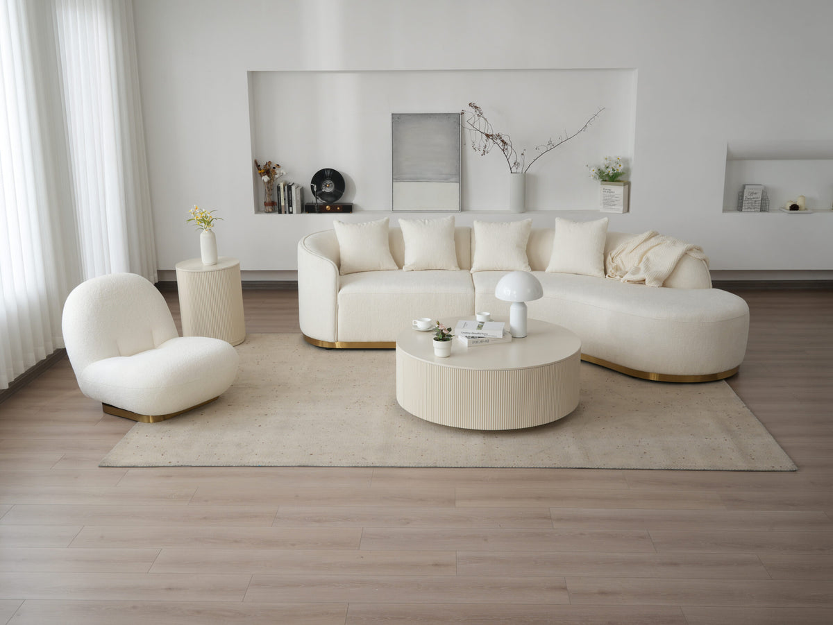 Contemporary Curved Couch in Sherpa Cover