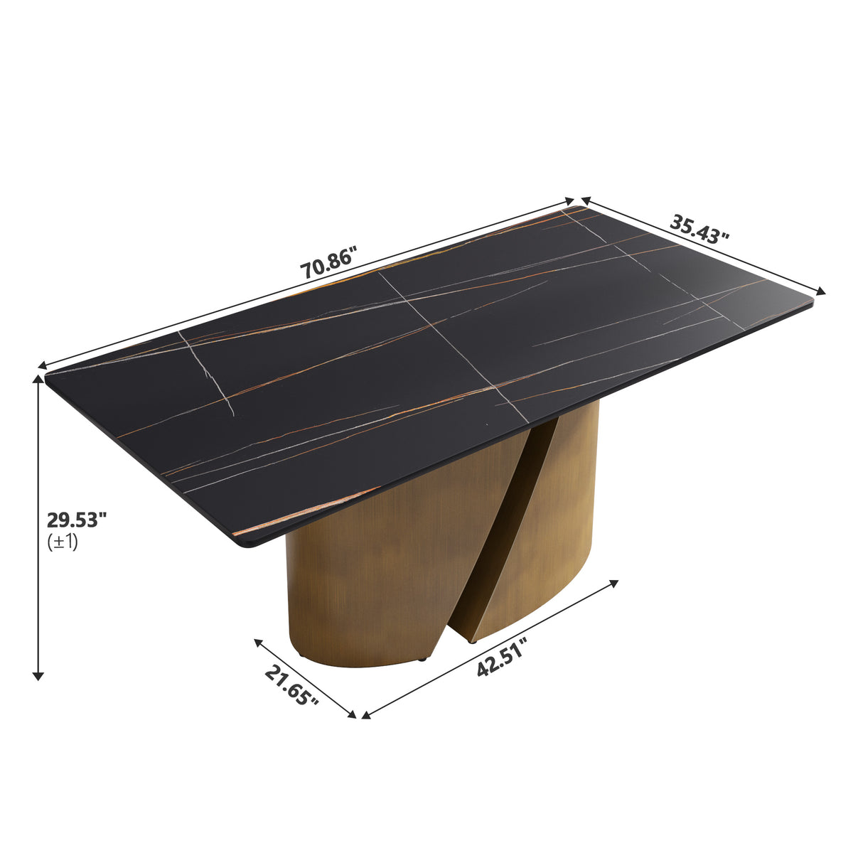 2 Sizes & 3 Colors Rectangular Dining Table – Artistic Gold Pedestal Base