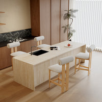 Minimalist Upholstered Counter Bar Stool Set, Solid Wood Frame, 2-Pack Per Box