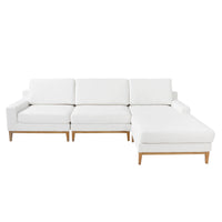 L-Shaped Linen-Look Sectional Sofa with Solid Wood Legs, Modular Chaise Couch for Living Room