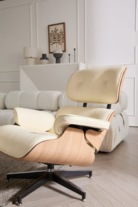 Modern Classic Leather Lounge Chair with Ottoman