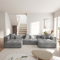 Large-Size Modular Sectional Sofa – Soft Velvet Fabric + 3D Cushions, Open Relaxed Vibe Living Room Sofa
