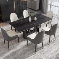 2 Sizes & 3 Colors Rectangular Dining Table – Artistic Cutout Metal Pedestal Base