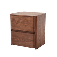 Curved 2-Drawer Solid Wood Nightstand – Modern Minimalist Bedside Table with Natural Grain