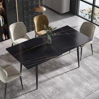 3 Sizes & 3 Colors Rectangular Dining Table – 2-Tone Tapered Metal Legs