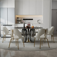 Mirrored Base Round Dining Table – 2 Color/Size Marble Tabletop Options, Optional Lazy Susan