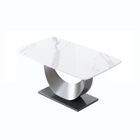 63″ Light Luxury Sintered Stone Dining Table with Stainless Steel Base,Dining Table for 6 Person for Dining Room, White Tabletop