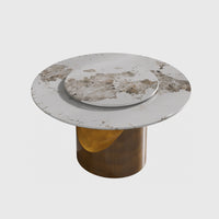 Modern Round MarbleDining Table with Turntable Painted Iron Leg for Dining Room