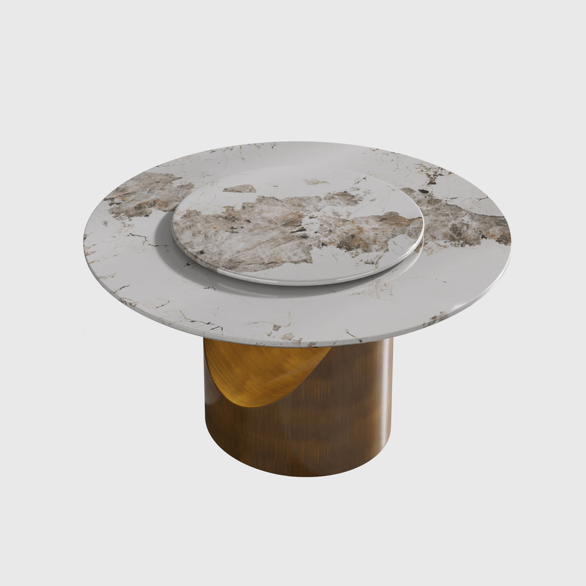 Modern Round MarbleDining Table with Turntable Painted Iron Leg for Dining Room