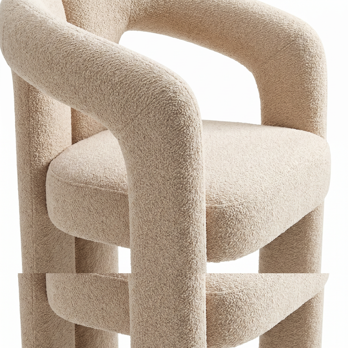 【LAS VEGAS MARKET EXHIBIT】Full Boucle Upholstered Geometric Accent Armchair, Thick Tubular Frame Modern Cream Side Chair for Dining & Living Room
