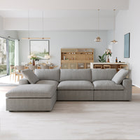 Enlarge the Product Image Button Sky Cloud Sectional Sofa | Washable Cover 120-Inch Linen L-Shaped Sectionals 4-Seaters