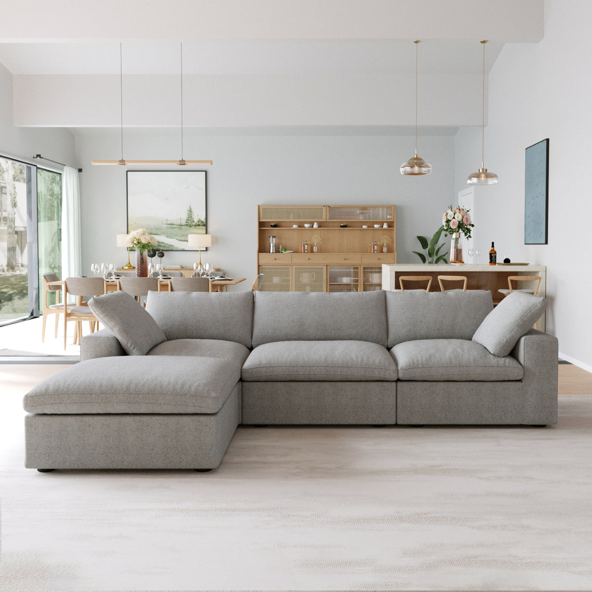 Enlarge the Product Image Button Sky Cloud Sectional Sofa | Washable Cover 120-Inch Linen L-Shaped Sectionals 4-Seaters