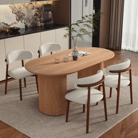 Modern Oval Fluted Pedestal Dining Table – Solid Wood Grain Tabletop for Dining Room