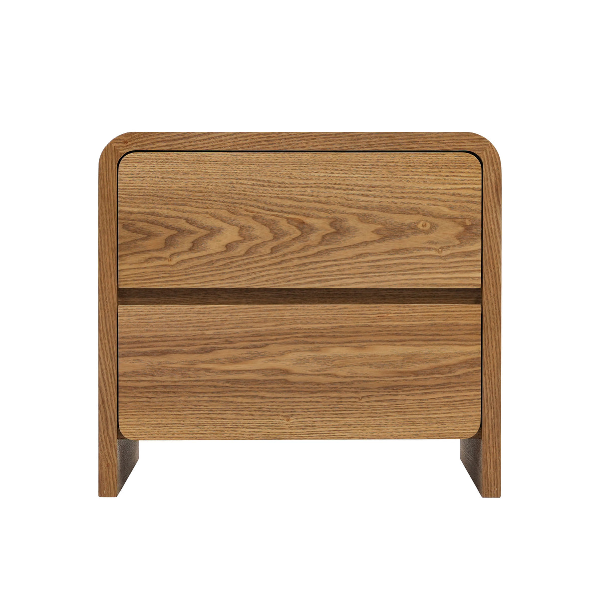 Natural Wood Tone 2-Drawer Nightstand, Modern Minimalist Bedside Table