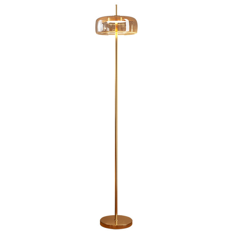 Modern Gold Floor Lamp with Amber Glass Shade – Standing Lamp for Living Room & Bedroom
