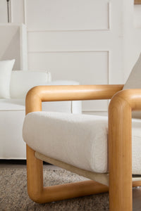 Modern Solid Wood Frame Single Sofa Chair – Sherpa Fabric, Minimalist Design for Living Room & Study