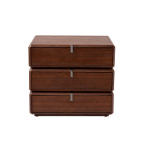 Rotating 3-Drawer Walnut Nightstand – Modern Rotatable Bedside Table with Metal Handles