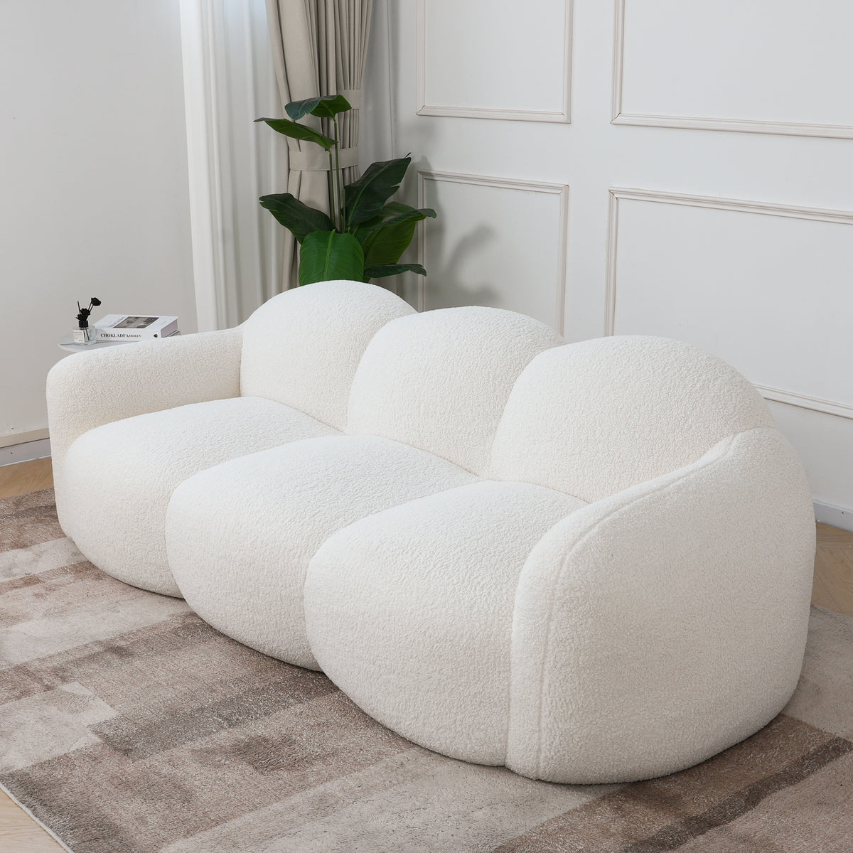 Double Armrest Cloud Sofa, Compressed Pure Sponge Teddy Velvet Couch, 4 Color Options Plush Upholstered Sofa for Living Room