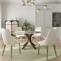 2 Sizes & 3 Colors Round Marble-Pattern Dining Table – Optional Rotating Lazy Susan, 2-Tone X-Shaped Metal Legs