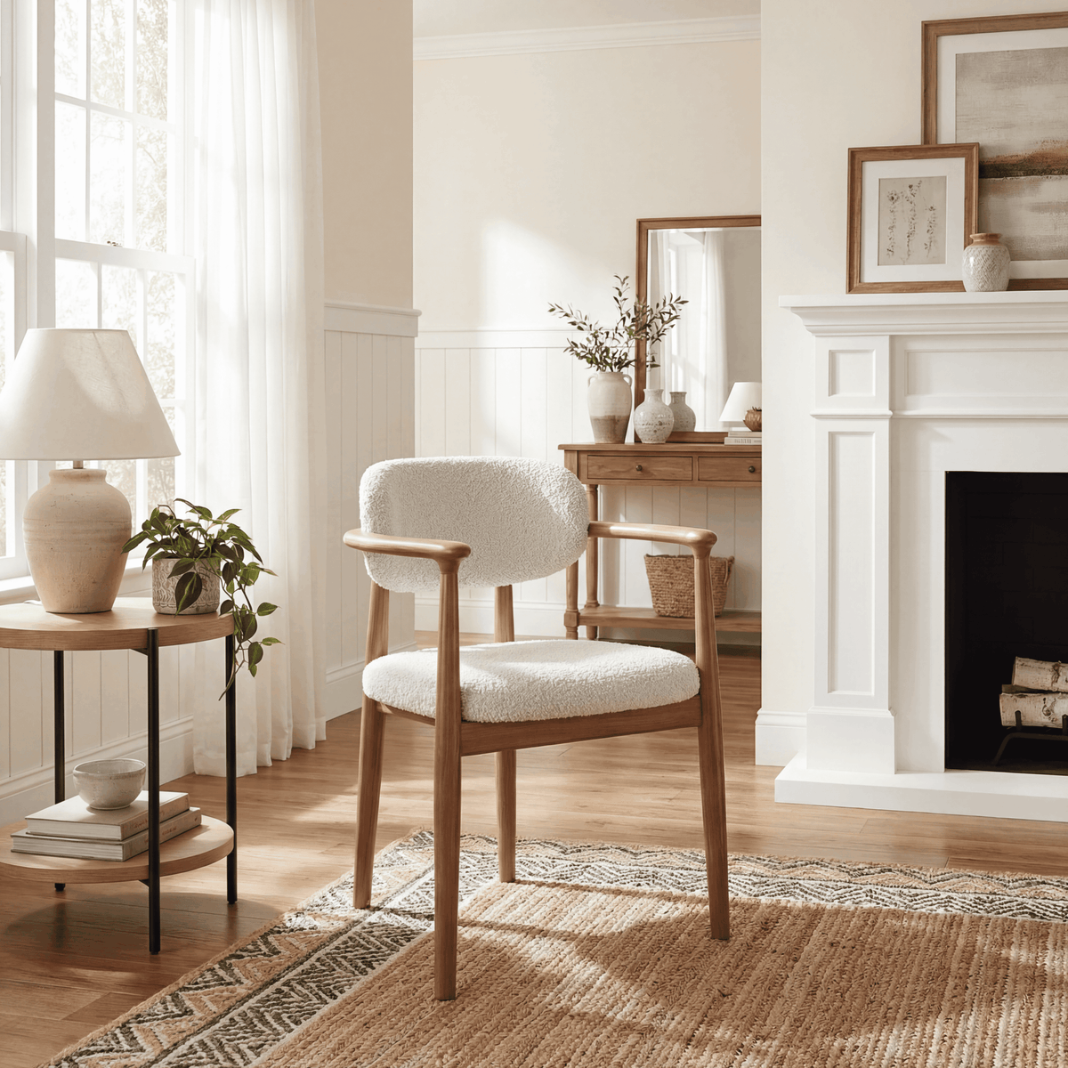 【LAS VEGAS MARKET EXHIBIT】 Walnut Wood Dining Armchair – Upholstered in Leather or Lambswool