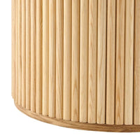 Ribbed Round Side Table – Natural Wood with Marble Tabletop, Modern End Table for Living Room